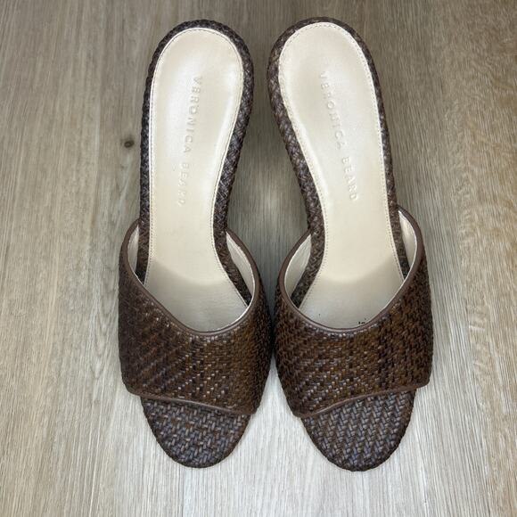 Veronica Beard Women’s 9 Sandals Dali Raffia Leather Wedge Brown Shoes Open Toe - Picture 3 of 9